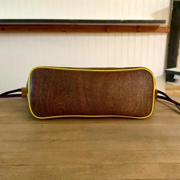 Etro Milano Brown Paisley Medium Shopper Tote Bag with Neon Trim & Straps - Picture 4 of 14